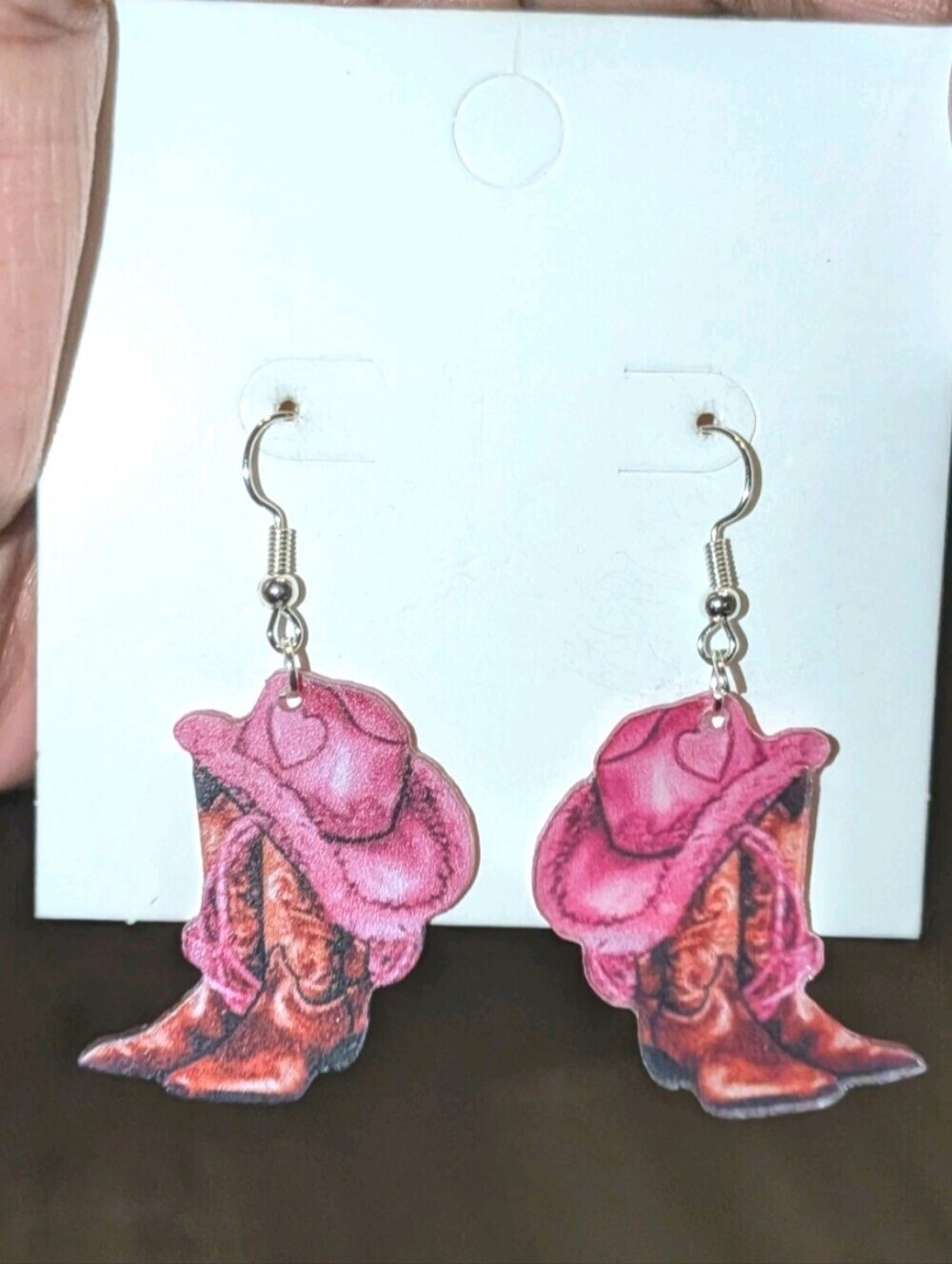Hand Crafted Pink Cowboy Hat & Boots Dangle Earrings - Women Accessories